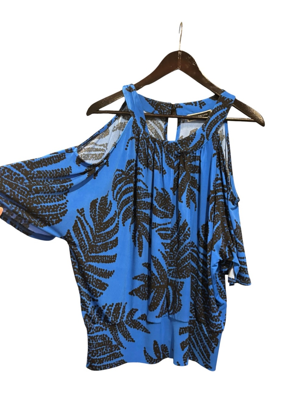 Blue Cold-Shoulder Printed Tank Top